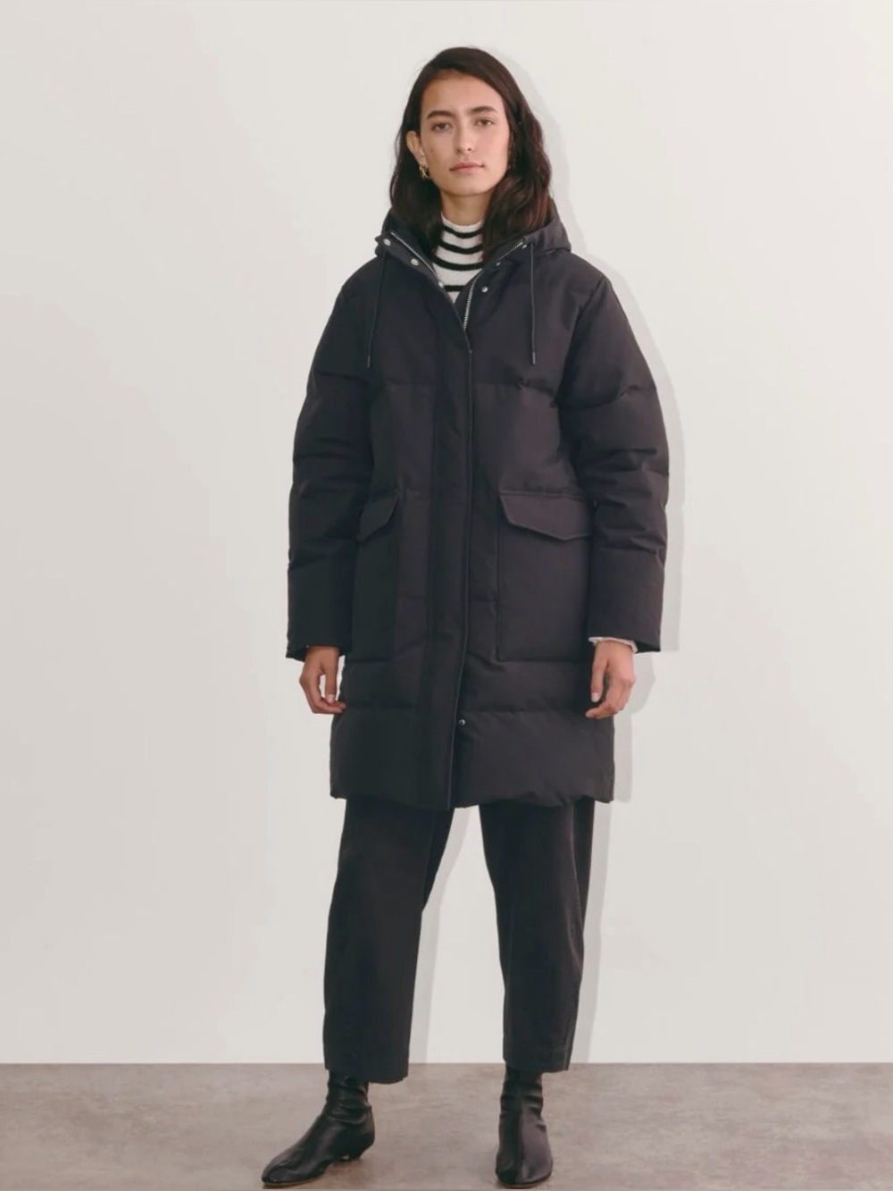 Everlane Black ReNew Long Puffer Down Alternative Coat Jacket Size Small
